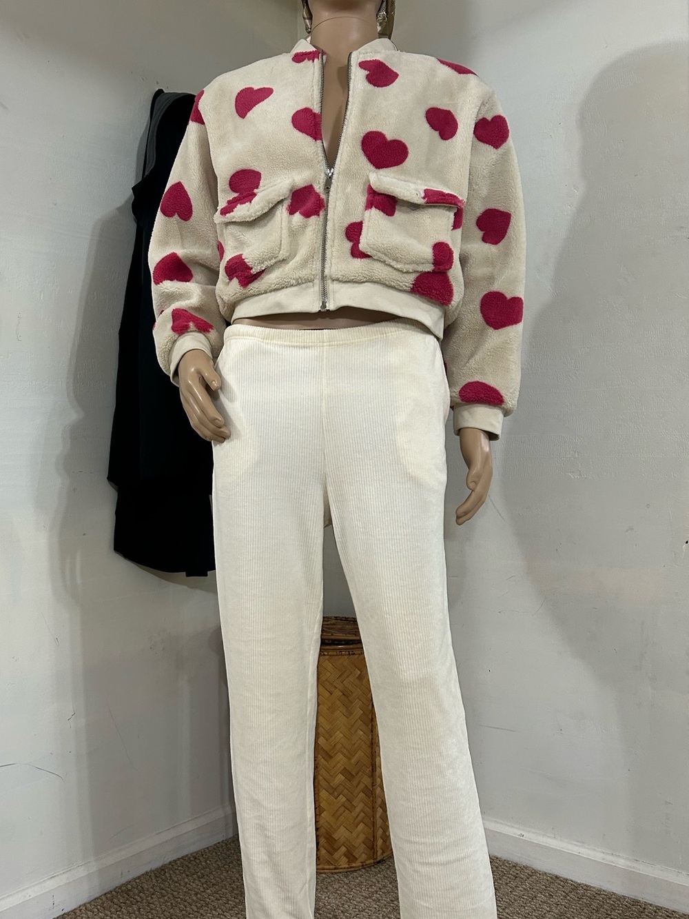 Cropped Heart-Print Puffer Jacket